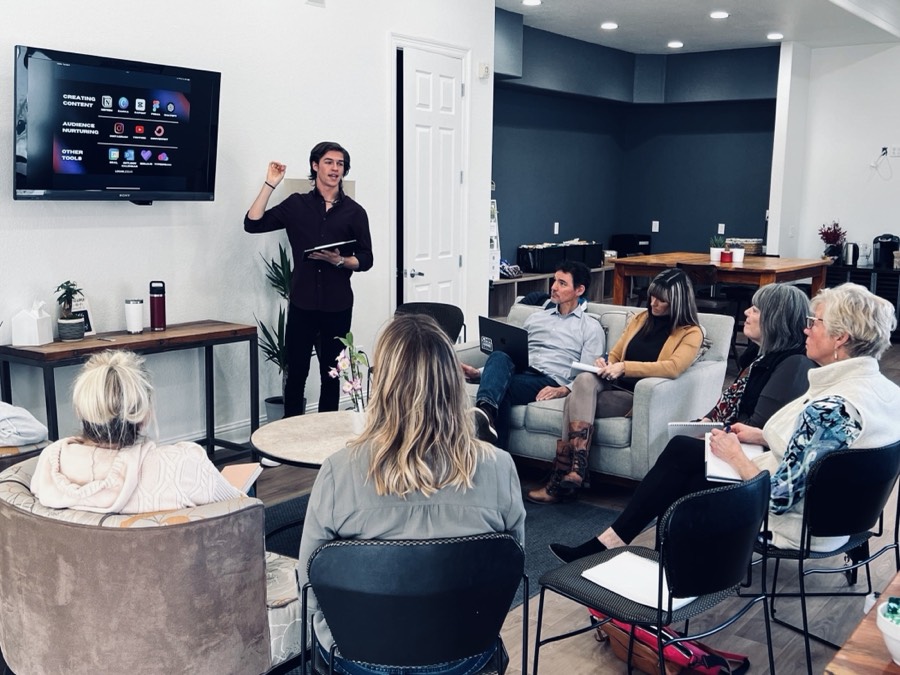 Logan teaching a live workshop